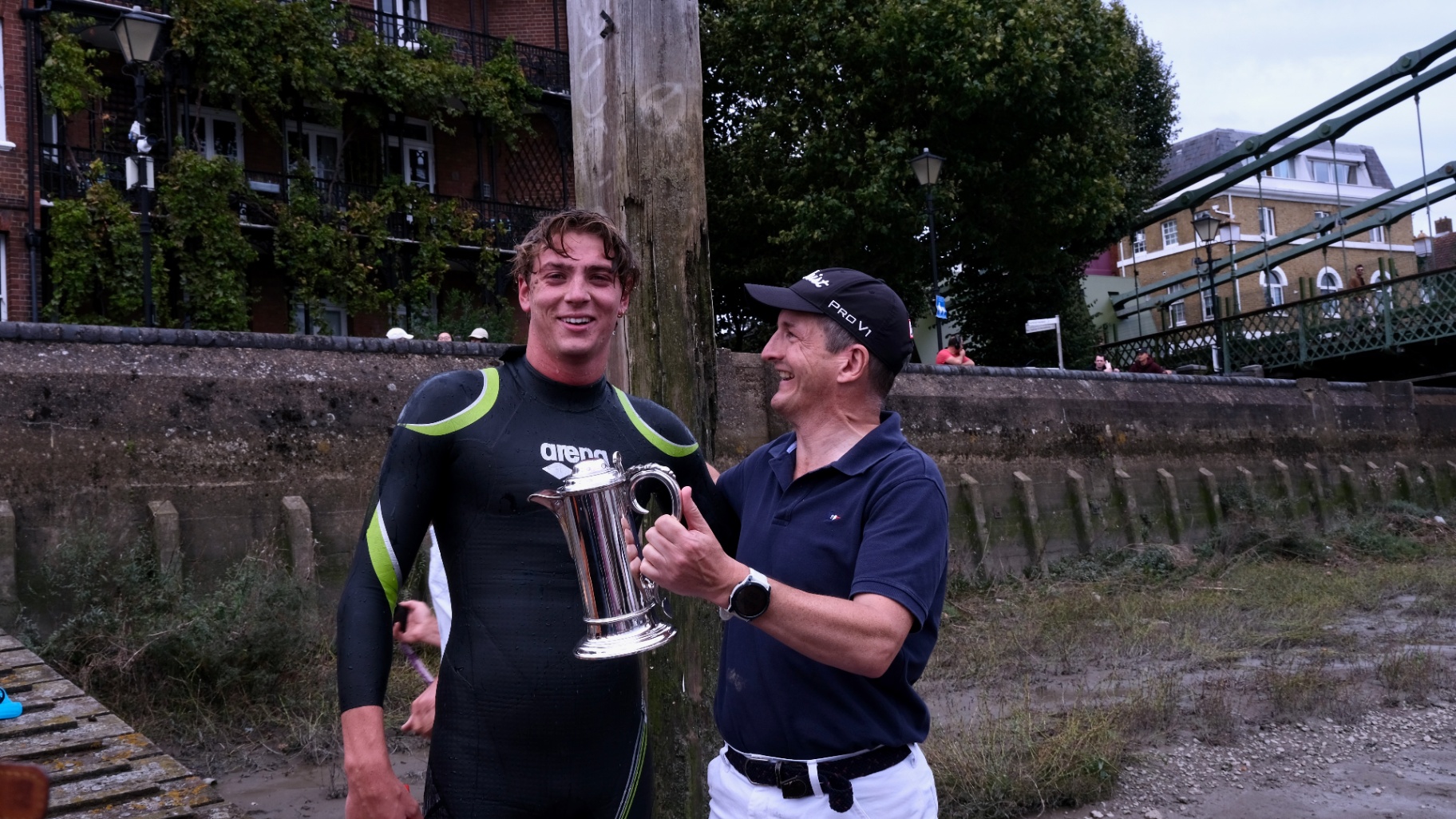 A swimmer receiving a presentation after an event