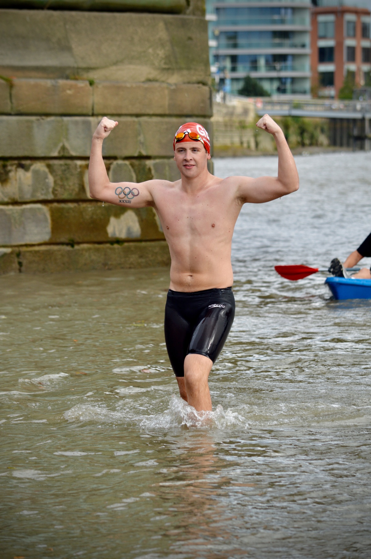 A strong swimmer moving confidently through open water