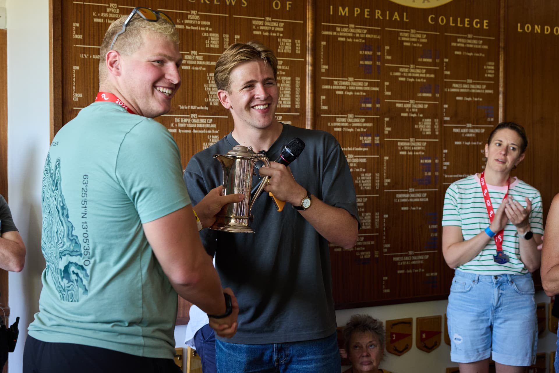 The Lords and Commons Cup being presented to a winner at Imperial College Boat Club
