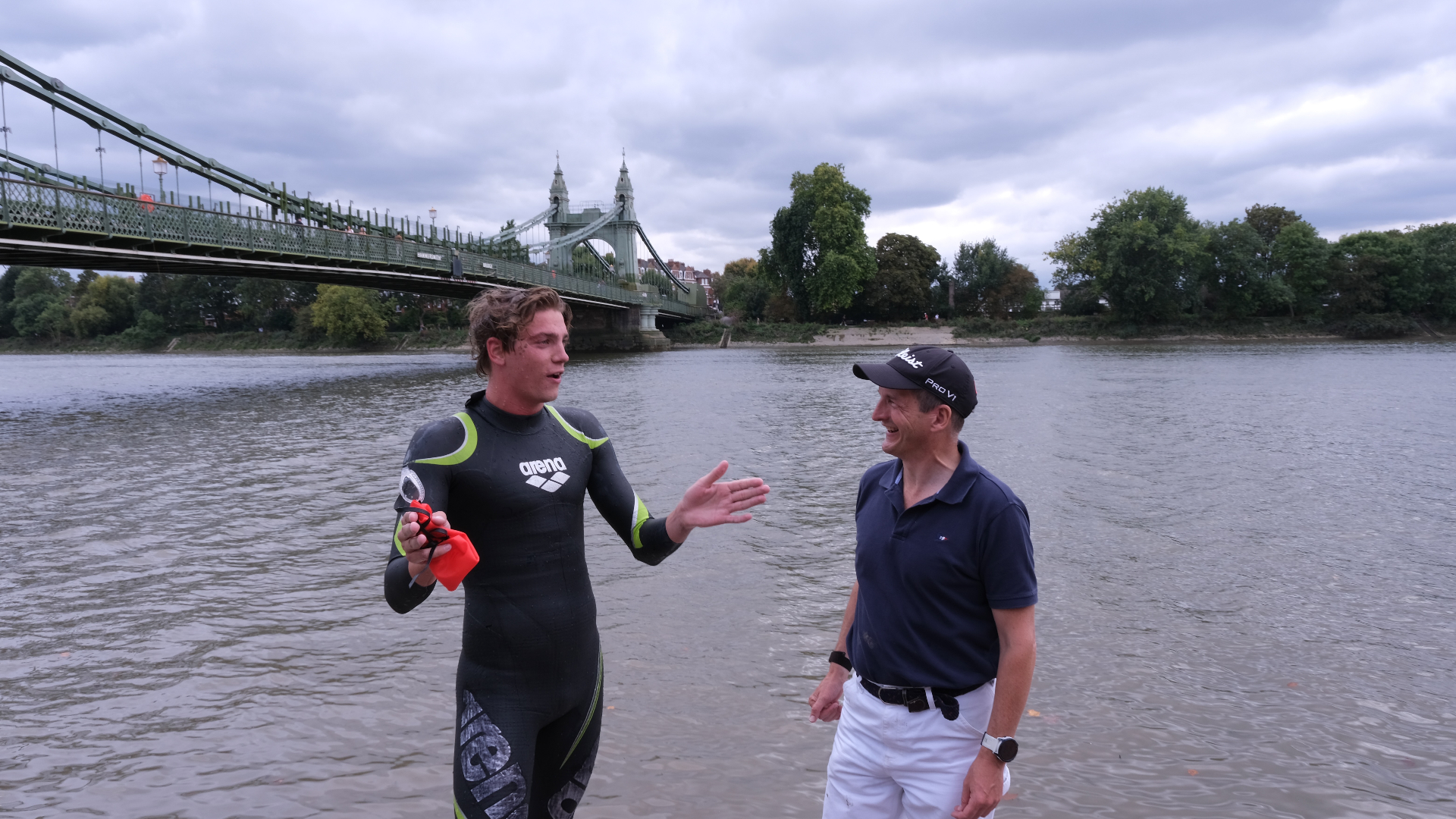 Swimmers chatting after a Thames session