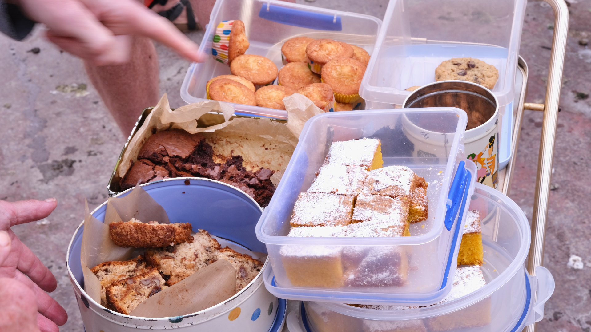 Homemade cakes and bakes laid out after the swim