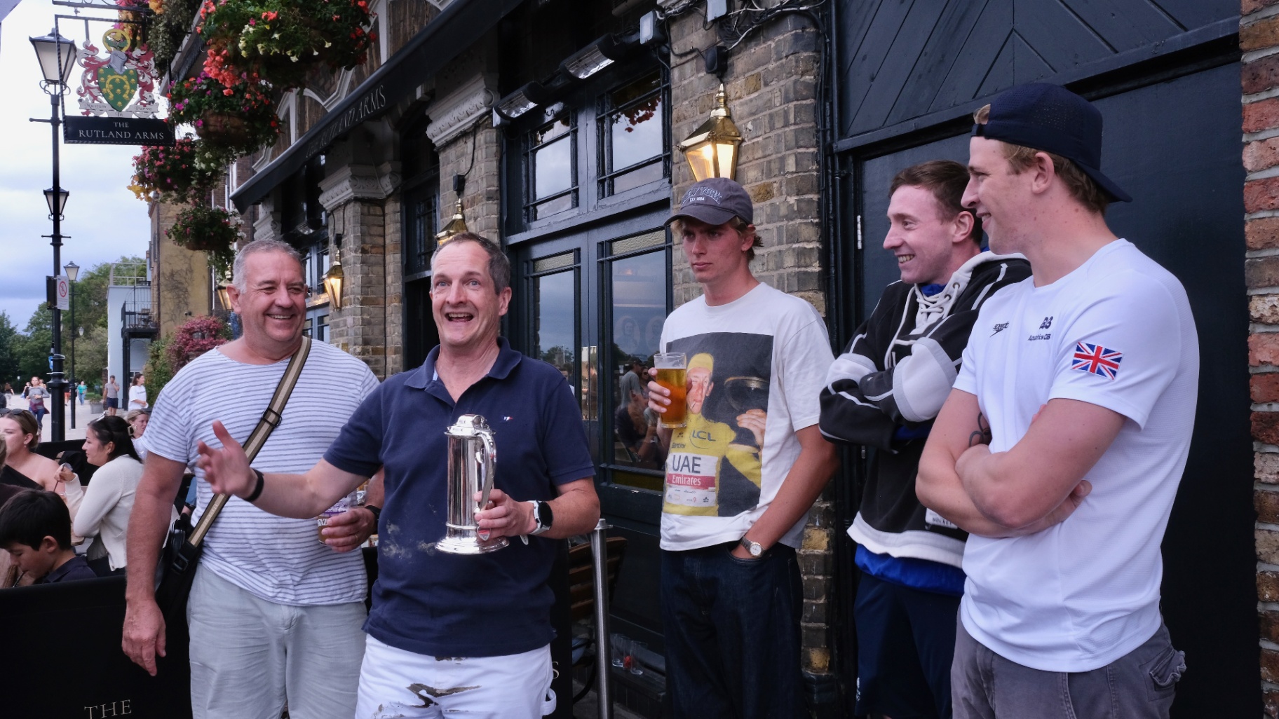 A pub moment with a trophy after the event